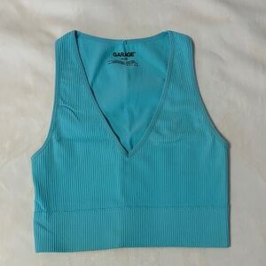 Garage Women's Teal Ribbed V-Neck Tank Top